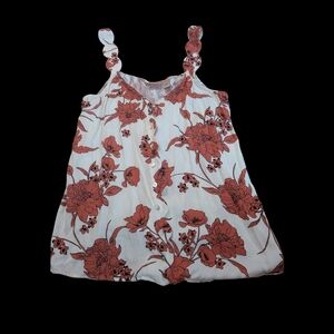 Floral Print Tank Top - White and Red